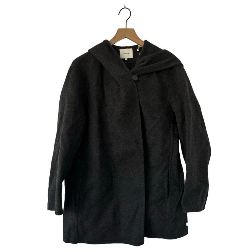 NEW Vince Hooded Wool Blend Coat Heather Charcoal